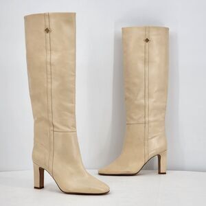 Sandro Jily Smooth Leather Ivory Tall Heeled Boots Size 37 EU NEW
